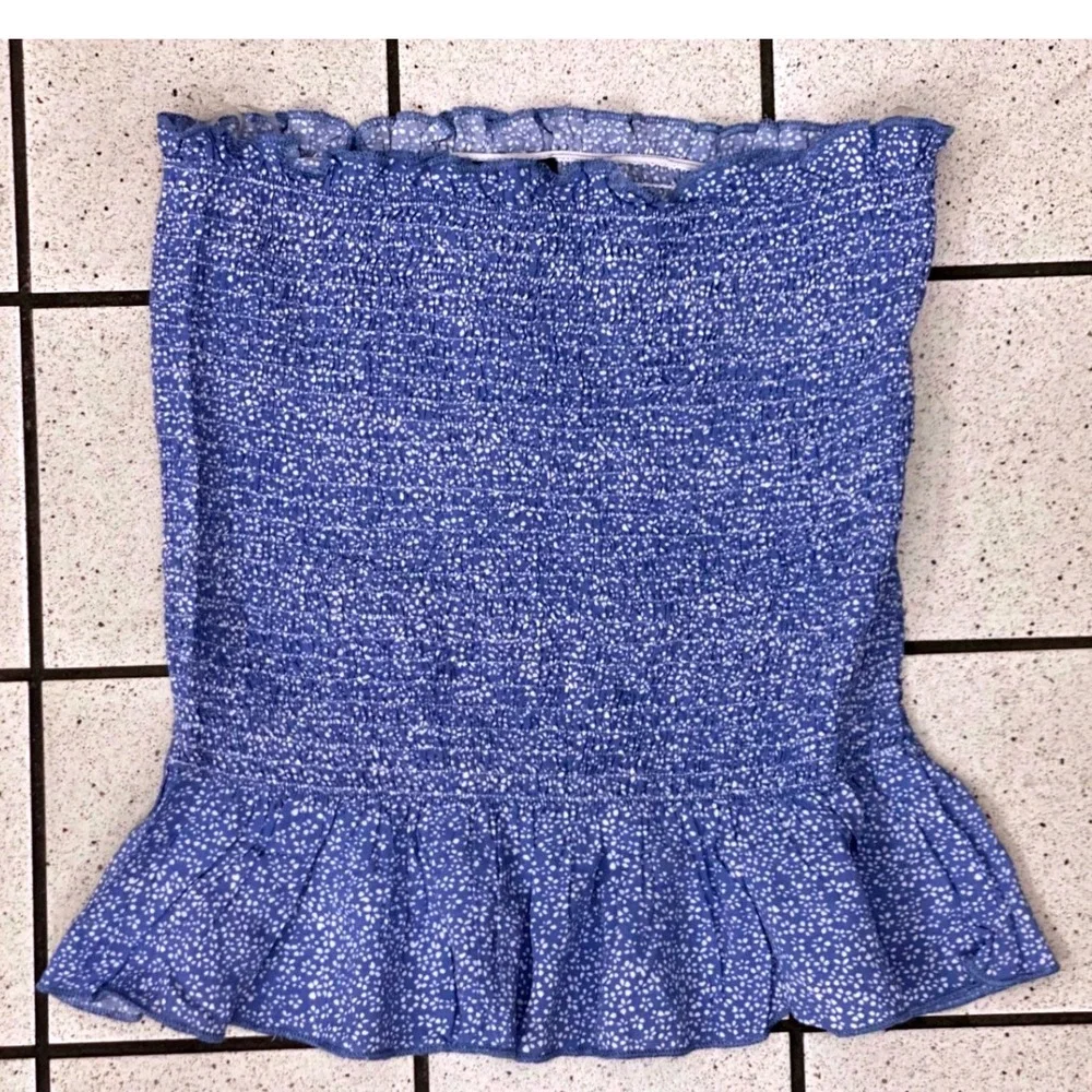 Windsor Smocked Tube Top Womens Large Blue Floral Summer Peplum Strapless NWT - Picture 2 of 6